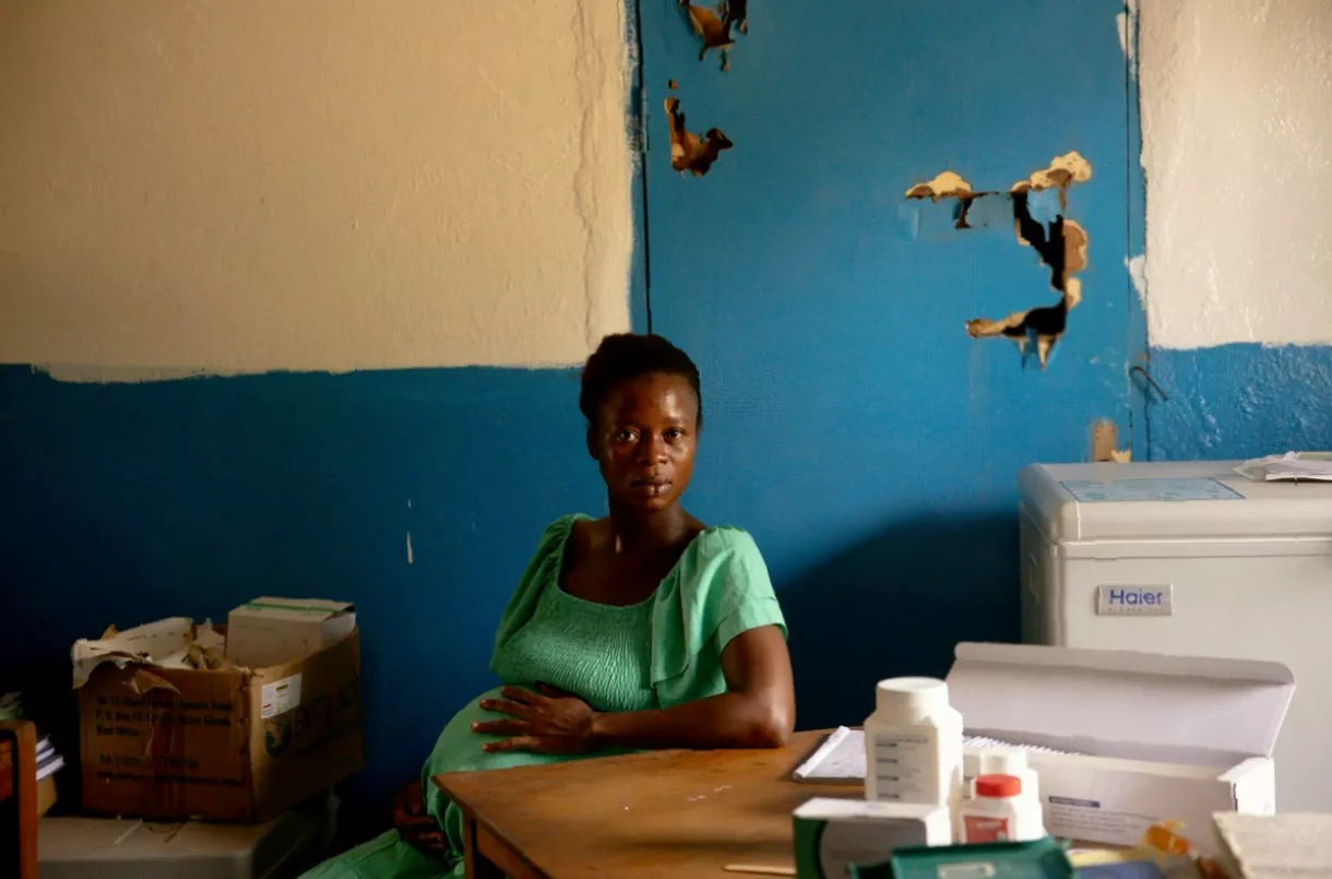 A maternity ward in sub-Saharan Africa lacking a functioning toilet and clean water for handwashing