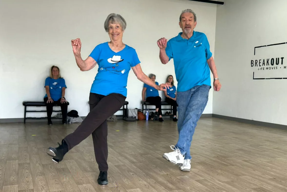 A dance troupe practises jazz steps in a rented studio in Tucson, Arizona