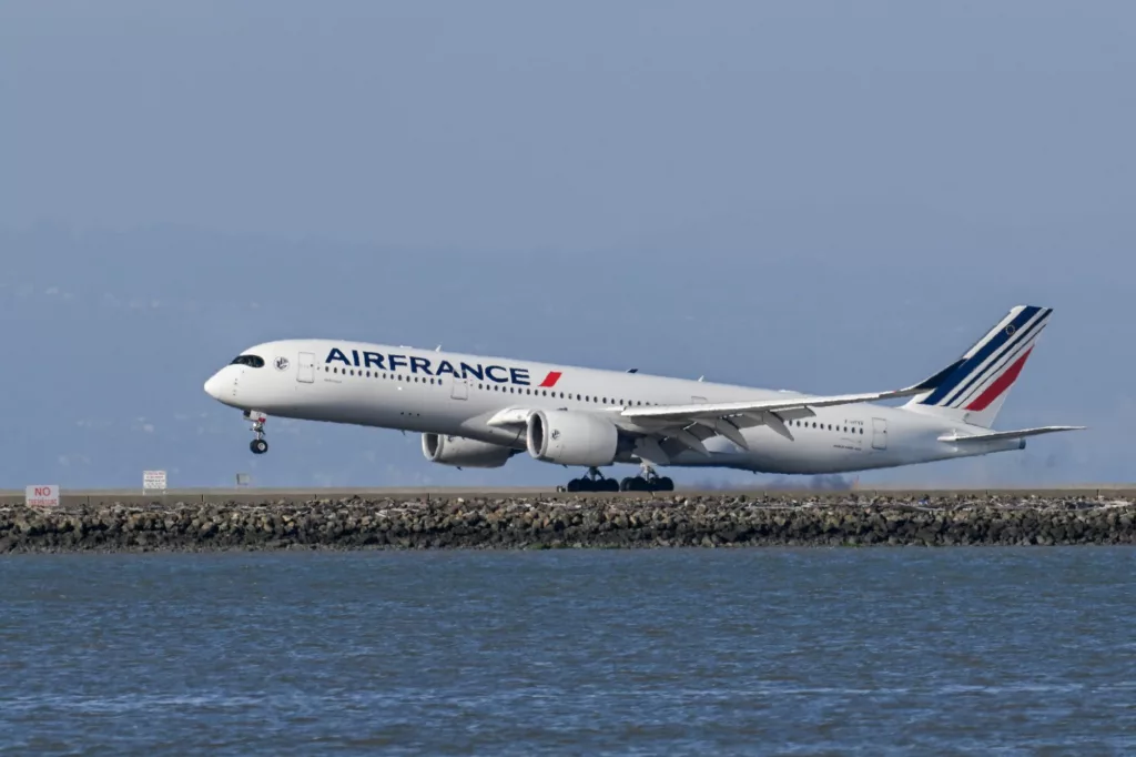 Air France aircraft parked on a tarmac at Montreal airport after an emergency diversion