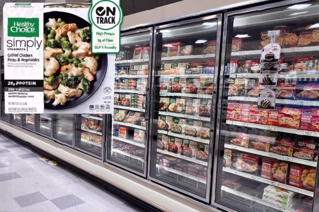 A supermarket shelf displaying tortilla wraps with a GLP-1 friendly label