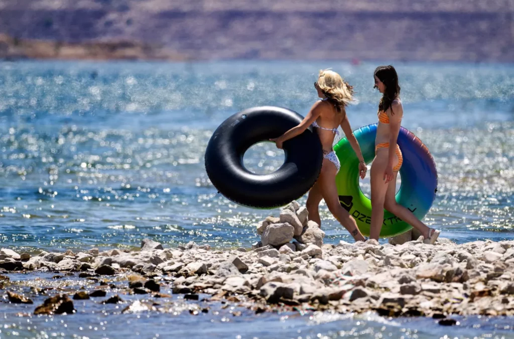 Water sample being collected from a lake at a US national park