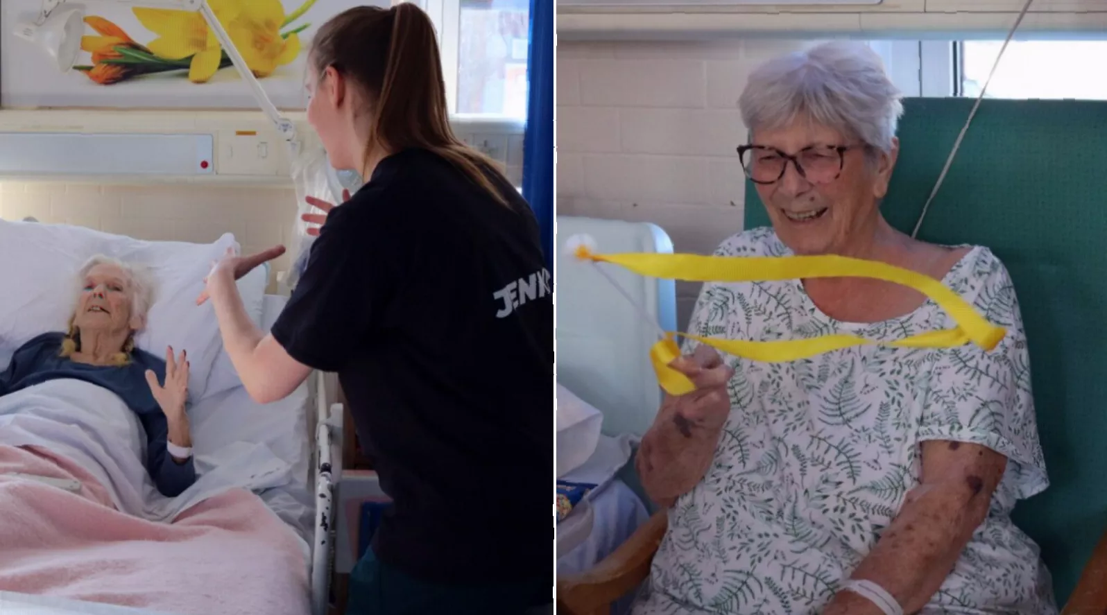 A dance practitioner guiding upper body movements on a hospital ward