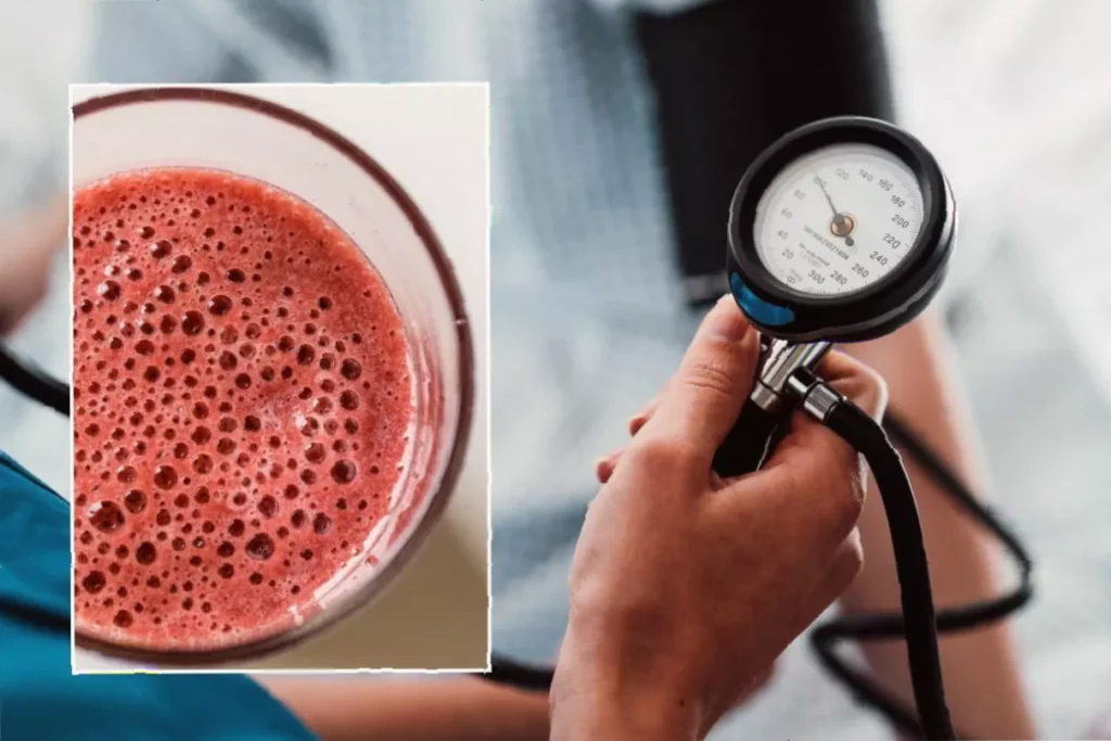 Dietitian advises morning drink to lower blood pressure in hours A glass of deep red beetroot juice on a kitchen table beside fresh beetroots