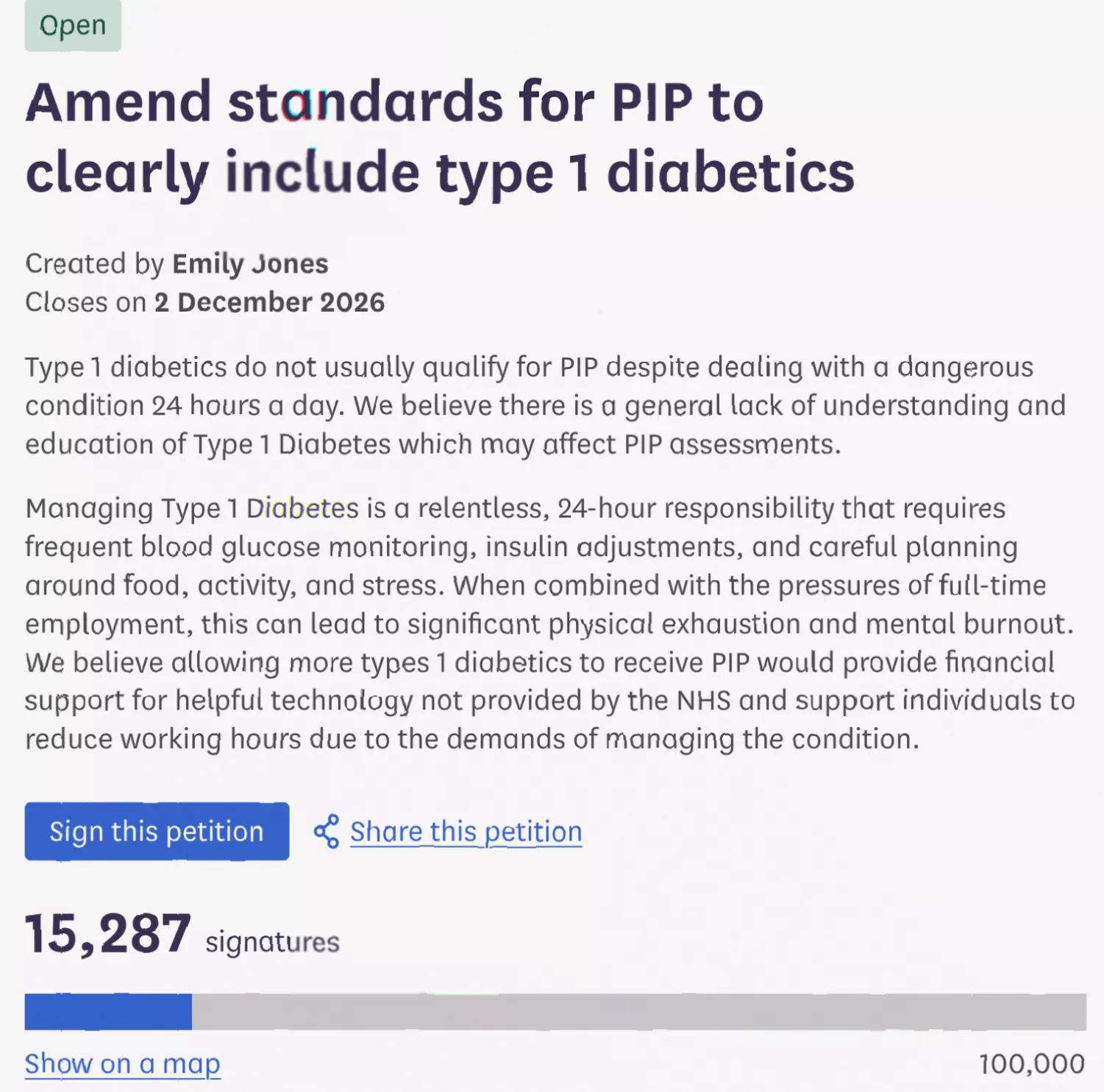 A petition document on the UK Parliament website with thousands of signatures displayed