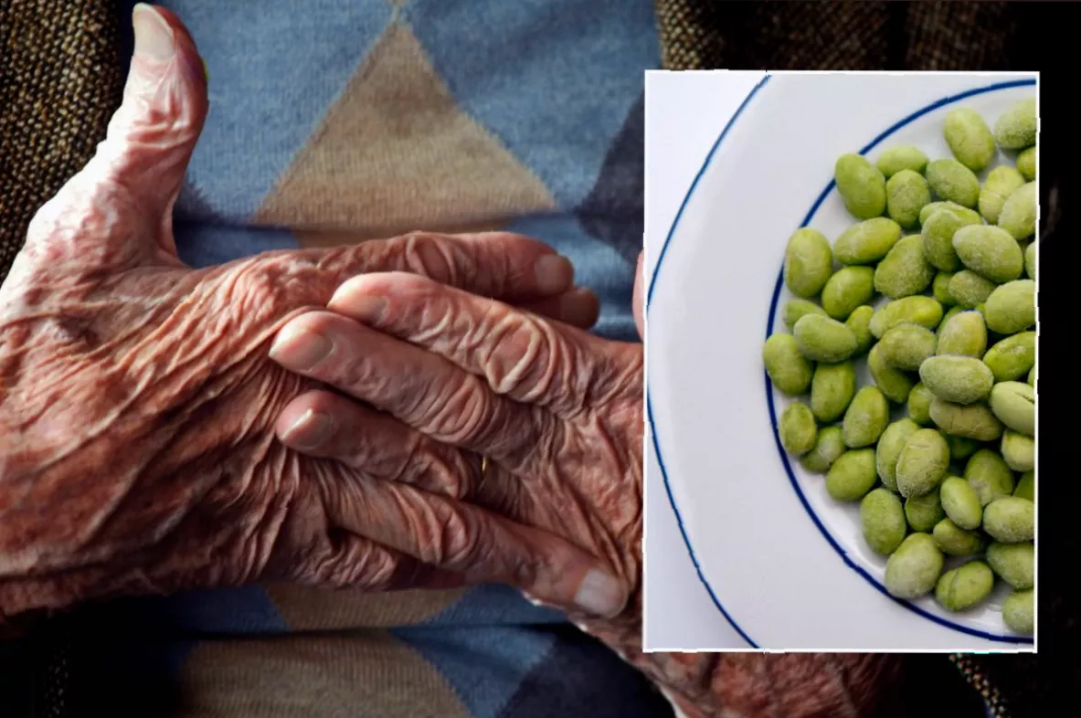 A person adding a handful of frozen berries into a bowl of porridge in a home kitchen